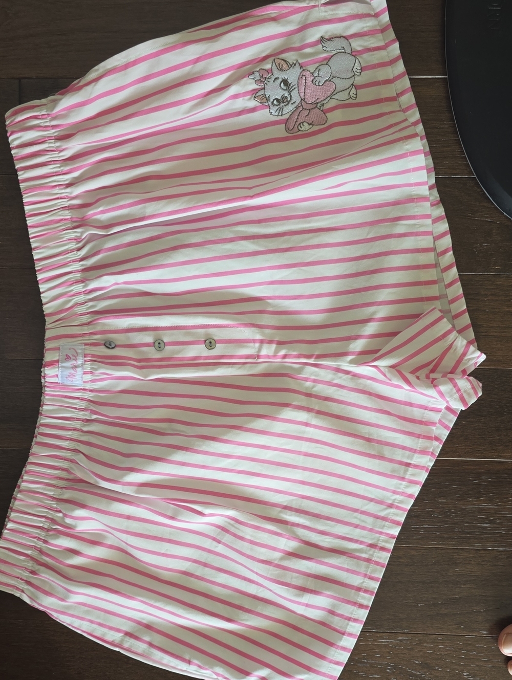 Disney Pink & White Striped High-Waist Shorts with Matie Kitten Patchrie
